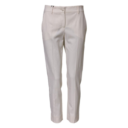 Dolce & Gabbana White Wool Mid Waist Tapered Trouser Pants Dolce & Gabbana