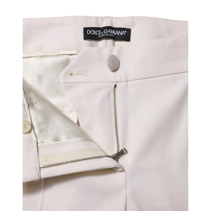 Dolce & Gabbana White Wool Mid Waist Tapered Trouser Pants Dolce & Gabbana