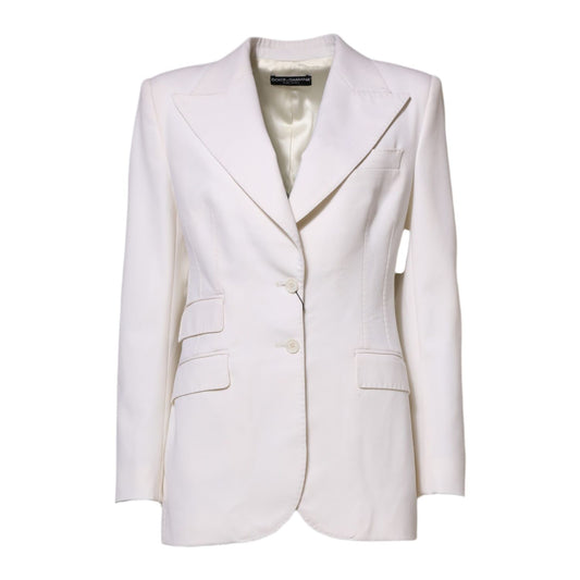 Dolce & Gabbana White Wool Single Breasted Women Coat Jacket Dolce & Gabbana