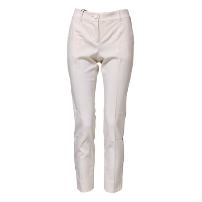 Dolce & Gabbana White Wool Tapered High Waist Pants Dolce & Gabbana