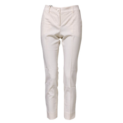 Dolce & Gabbana White Wool Tapered High Waist Pants Dolce & Gabbana