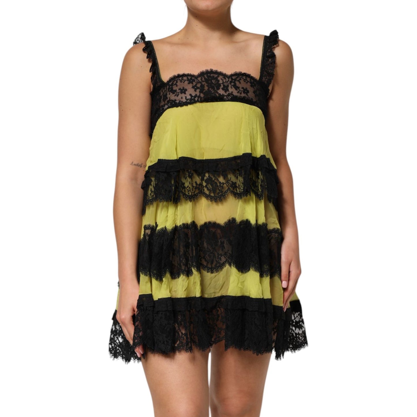 Dolce & Gabbana Yellow Black Babydoll Chemise Lingerie Dress
