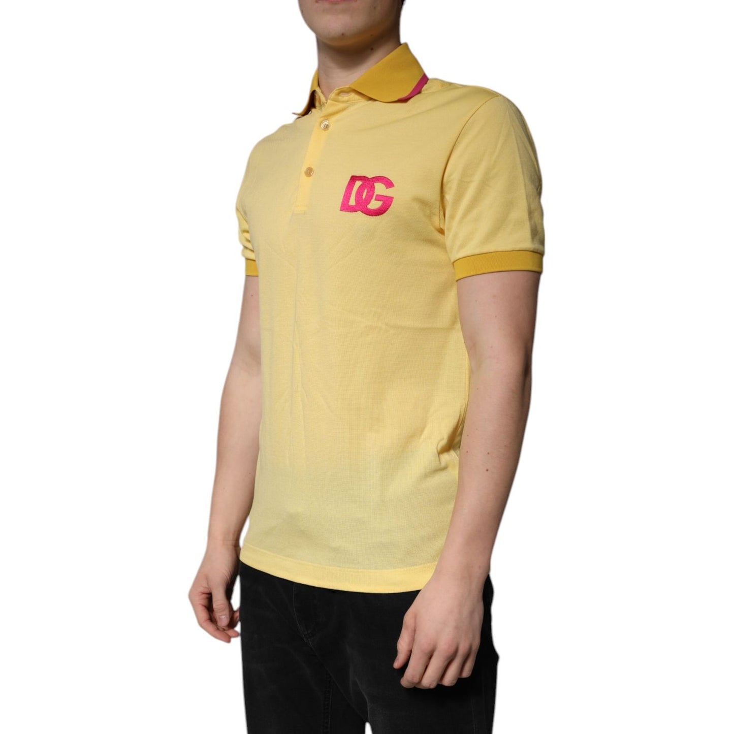 Dolce & Gabbana Yellow Cotton Logo Collared Polo T-shirt