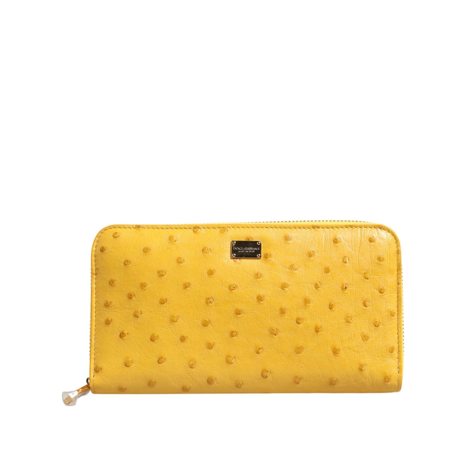 Dolce & Gabbana Yellow Leather Logo Plaque Zip Around Continental Wallet