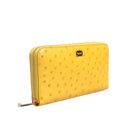 Dolce & Gabbana Yellow Leather Logo Plaque Zip Around Continental Wallet