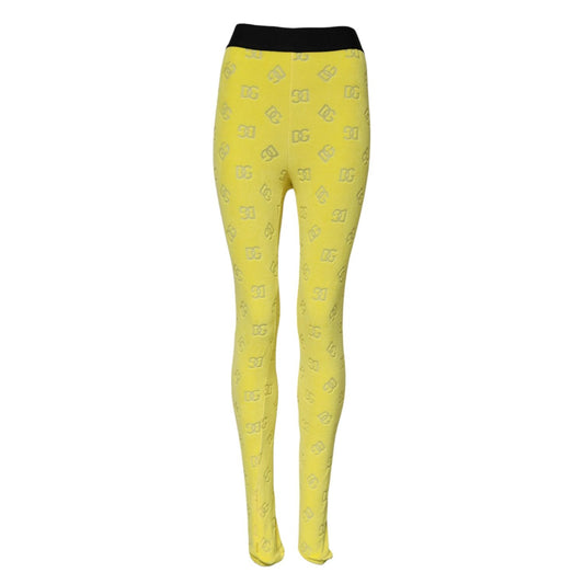 Dolce & Gabbana Yellow Logo Slim Fit Leggings Pants Dolce & Gabbana