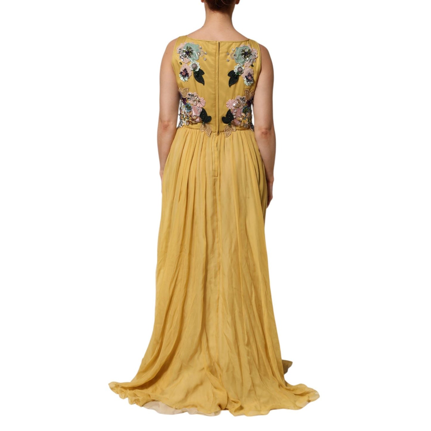 Dolce & Gabbana Yellow Silk Floral Embroidered Maxi Dress Dolce & Gabbana