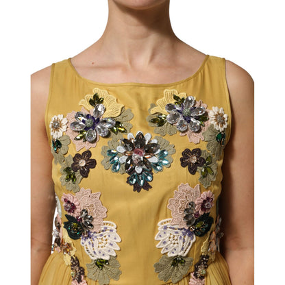 Dolce & Gabbana Yellow Silk Floral Embroidered Maxi Dress Dolce & Gabbana