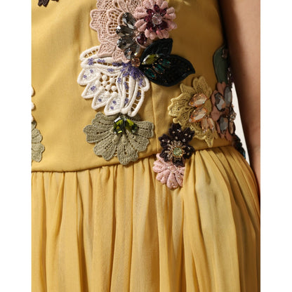 Dolce & Gabbana Yellow Silk Floral Embroidered Maxi Dress Dolce & Gabbana