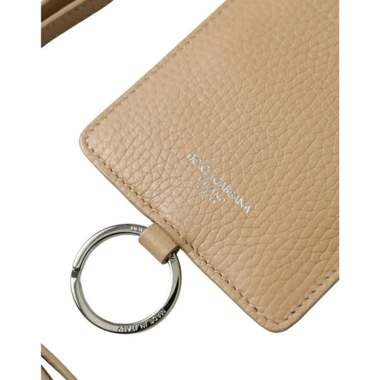Dolce & Gabbana Beige Calf Leather Lanyard Logo Card Holder Wallet beige-calf-leather-lanyard-logo-card-holder-wallet