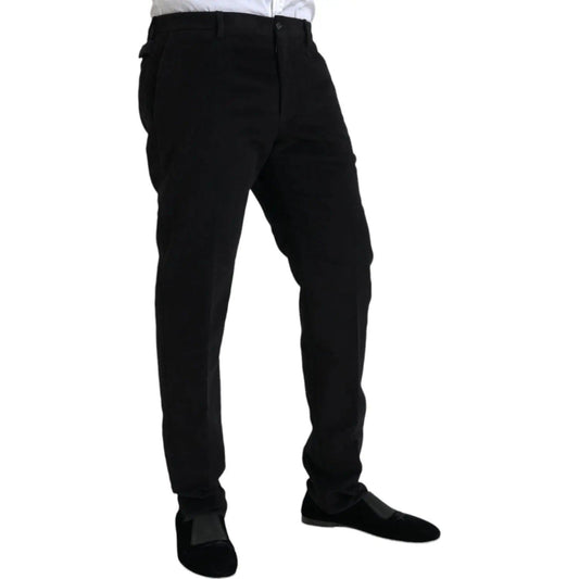 Dolce & Gabbana Black Cotton Velvet Skinny Pants black-cotton-velvet-skinny-pants