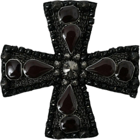 Dolce & Gabbana | Black Crystals Embellished Cross Pin Brooch| McRichard Designer Brands   