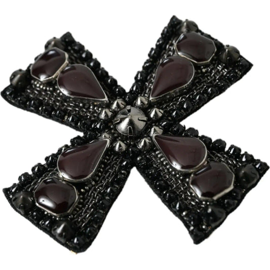 Dolce & Gabbana | Black Crystals Embellished Cross Pin Brooch| McRichard Designer Brands   