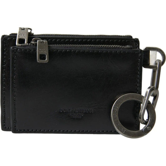 Dolce & Gabbana | Black Leather Zip Logo Keyring Coin Purse Keyring Wallet| McRichard Designer Brands   