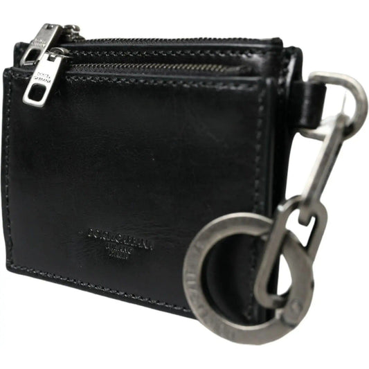 Dolce & Gabbana | Black Leather Zip Logo Keyring Coin Purse Keyring Wallet| McRichard Designer Brands   