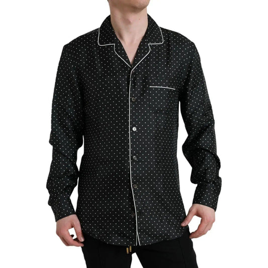 Dolce & Gabbana | Black Polka Dot Silk Long Sleeve Shirt| McRichard Designer Brands   