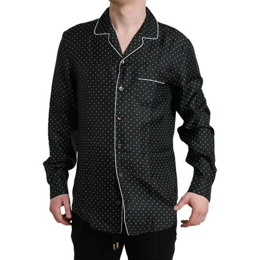 Dolce & Gabbana | Black Polka Dot Silk Long Sleeve Shirt| McRichard Designer Brands   