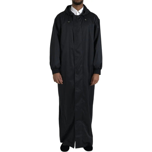 Dolce & Gabbana | Black Polyester Hooded Long Windbreaker Jacket| McRichard Designer Brands   
