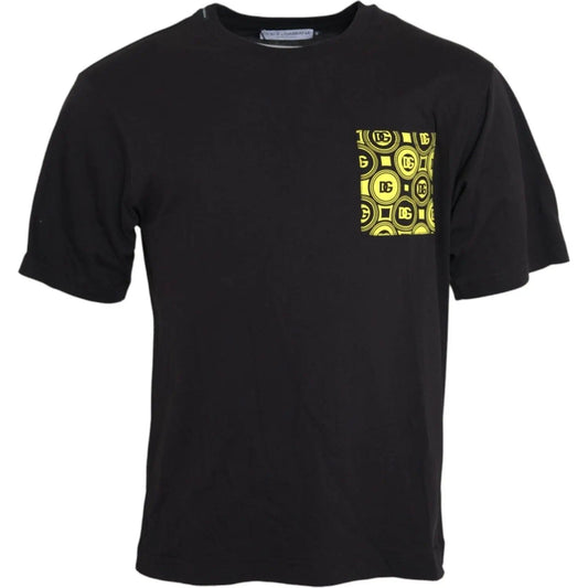 Dolce & Gabbana | Black Printed Pocket Cotton Crewneck T-shirt| McRichard Designer Brands   