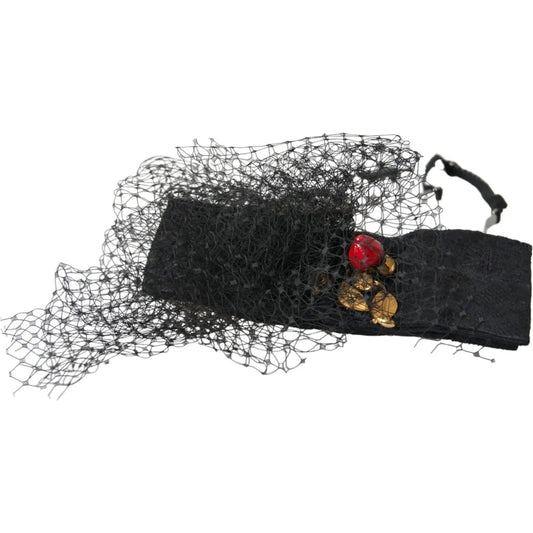 Dolce & Gabbana | Black Strawberry Sicily Crystal Mesh Net Headband Diadem| McRichard Designer Brands   