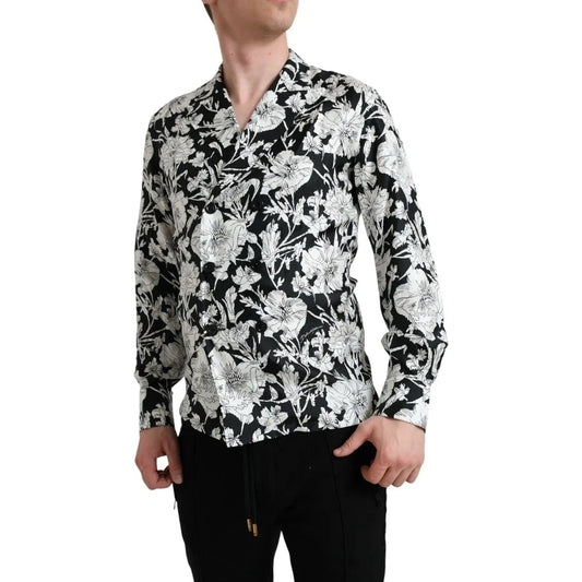 Dolce & Gabbana | Black White Floral Button Down Casual Shirt| McRichard Designer Brands   