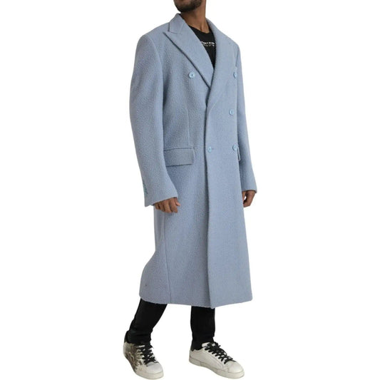 Dolce & Gabbana Blue Double Breasted Long Trench Coat Jacket blue-double-breasted-long-trench-coat-jacket