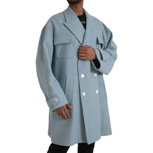 Dolce & Gabbana Blue Double Breasted Trench Coat Jacket blue-double-breasted-trench-coat-jacket