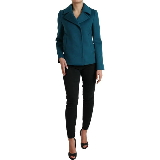Dolce & Gabbana | Blue Trench Wool Cashmere Short Coat Jacket| McRichard Designer Brands   