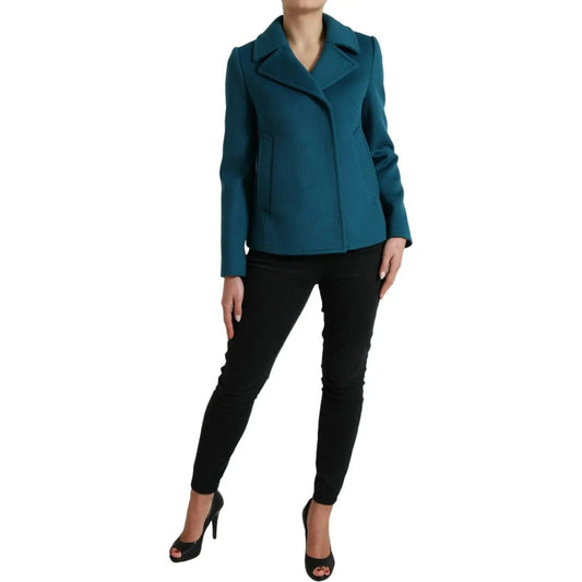 Dolce & Gabbana | Blue Trench Wool Cashmere Short Coat Jacket| McRichard Designer Brands   