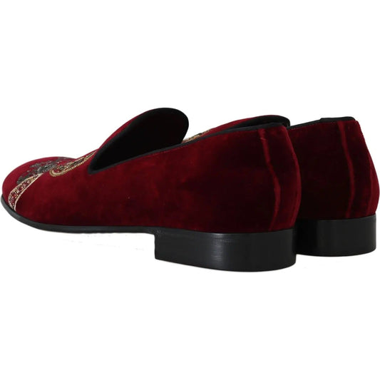 Dolce & Gabbana Bordeaux Velvet Sequined Men's Loafers bordeaux-velvet-loafers-gun-horseshoe-shoes