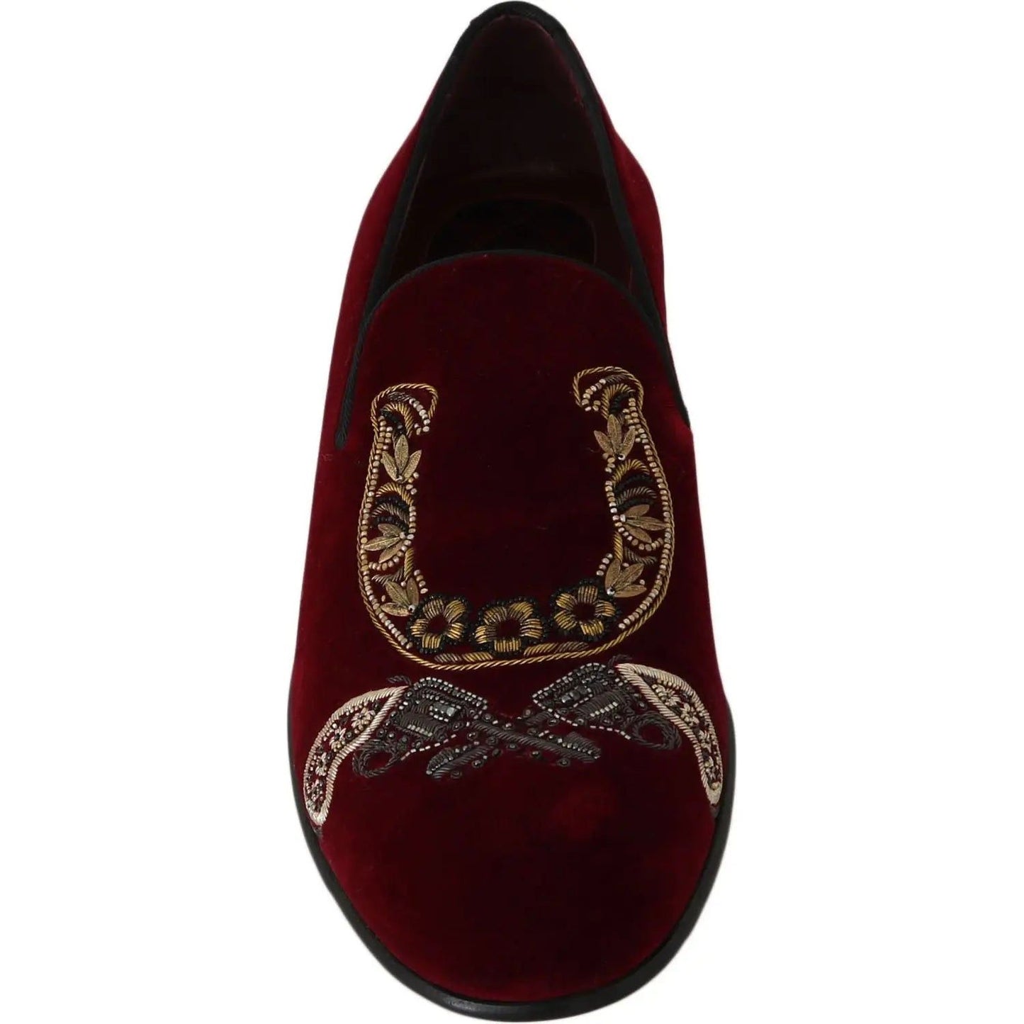 Dolce & Gabbana Bordeaux Velvet Sequined Men's Loafers bordeaux-velvet-loafers-gun-horseshoe-shoes