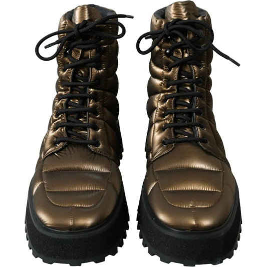 Dolce & Gabbana | Bronze Plateau Padded Boots with DG Logo Plate| McRichard Designer Brands   