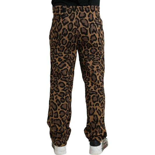 Dolce & Gabbana | Brown Leopard Print Polyester Jogger Pants| McRichard Designer Brands   