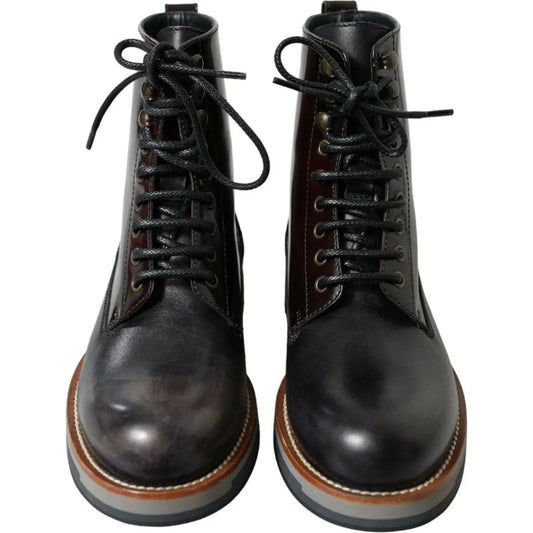 Dolce & Gabbana | Chic Bi-Color Leather Mid Calf Boots| McRichard Designer Brands   