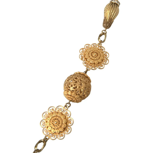 Dolce & Gabbana | Crystal Flower Filigree Gold Brass Statement Necklace| McRichard Designer Brands   