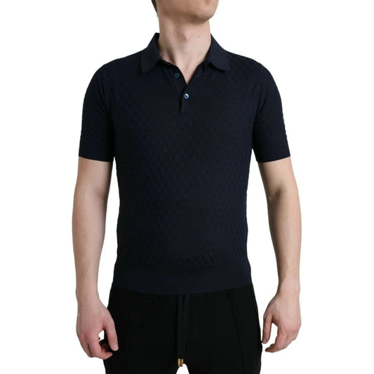 Dolce & Gabbana | Dark Blue Collared Short Sleeve Polo T-shirt| McRichard Designer Brands   
