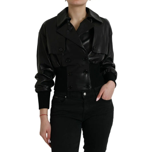 Dolce & Gabbana | Elegant Black Leather Blouson Jacket| McRichard Designer Brands   