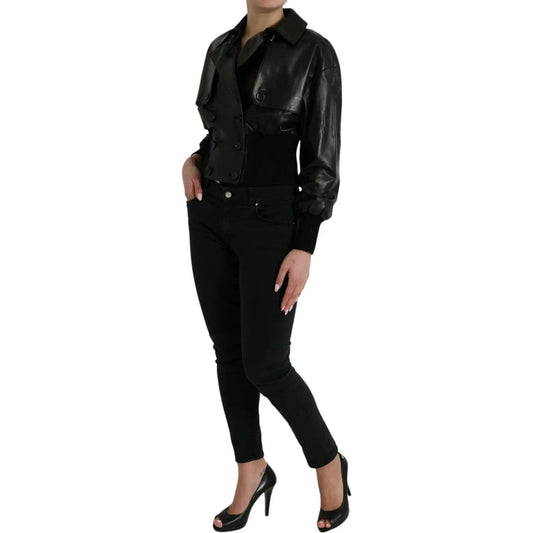 Dolce & Gabbana | Elegant Black Leather Blouson Jacket| McRichard Designer Brands   