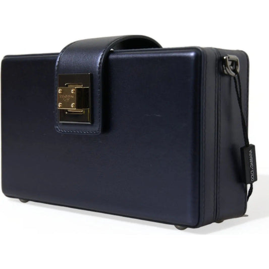 Dolce & Gabbana | Elegant Dark Blue Lambskin Leather Box Bag| McRichard Designer Brands   