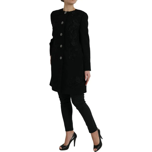 Dolce & Gabbana | Elegant Floral Buttoned Wool Trench Coat| McRichard Designer Brands   
