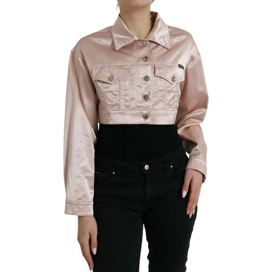 Dolce & Gabbana | Elegant Pink Cropped Denim Jacket| McRichard Designer Brands   