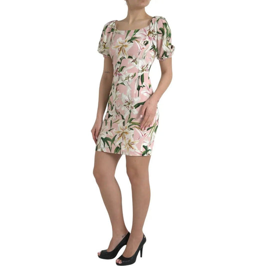 Dolce & Gabbana | Elegant Pink Lily Print Sheath Dress| McRichard Designer Brands   