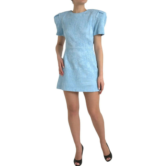 Dolce & Gabbana | Elegant Sky-Blue Floral Jacquard Mini Dress| McRichard Designer Brands   