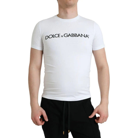 Dolce & Gabbana | Elegant White Logo Crewneck Tee| McRichard Designer Brands   
