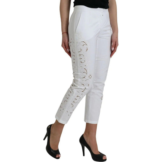 Dolce & Gabbana | Elegant White Tapered Mid Waist Pants| McRichard Designer Brands   