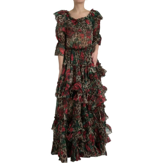 Dolce & Gabbana | Ethereal Floral & Leopard Print Maxi Gown| McRichard Designer Brands   