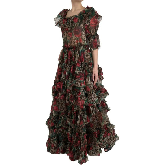 Dolce & Gabbana | Ethereal Floral & Leopard Print Maxi Gown| McRichard Designer Brands   