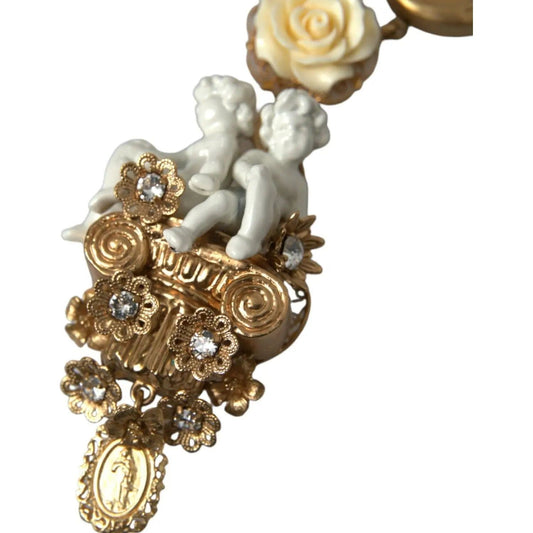 Dolce & Gabbana Gold Brass Angel Floral Beaded Embellished Necklace gold-brass-angel-floral-beaded-embellished-necklace