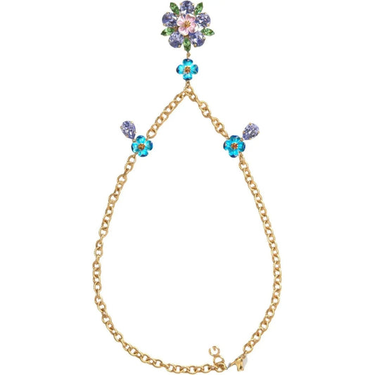 Dolce & Gabbana | Gold Brass Chain Crystal Floral Pendant Charm Necklace| McRichard Designer Brands   