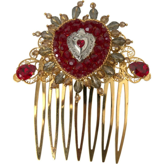 Dolce & Gabbana | Gold Brass Crystal Heart Women Hair Comb| McRichard Designer Brands   